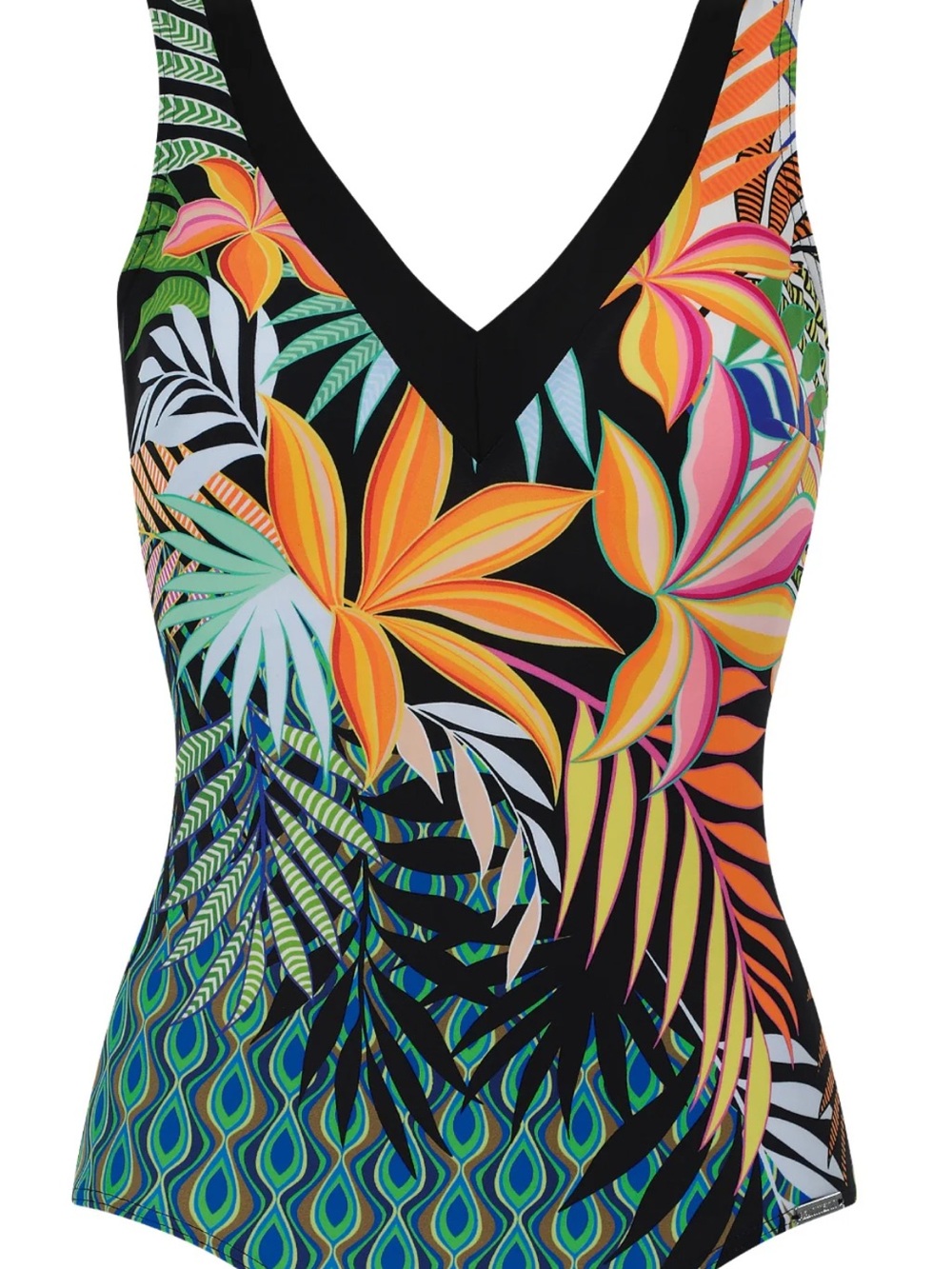NWT Sunmarin Peacock Paradise V-Neck One-Piece Swimsuit